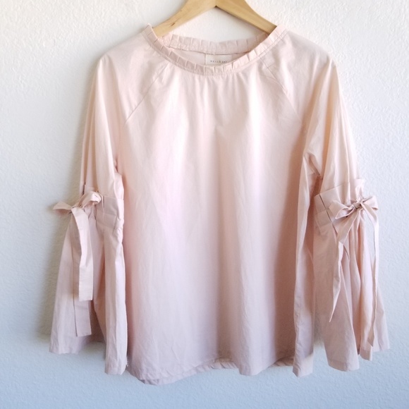Melloday Tops - Melloday Bow Tie Bell Sleeve Blouse 100% Cotton Pl
